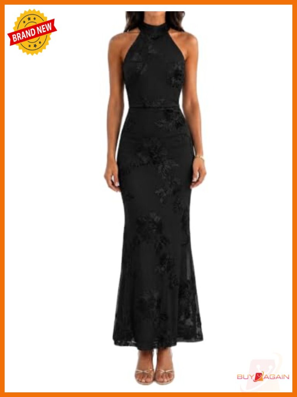 Womens Mesh 3D Floral Halter Bodycon Maxi Dress Formal Wedding Guest